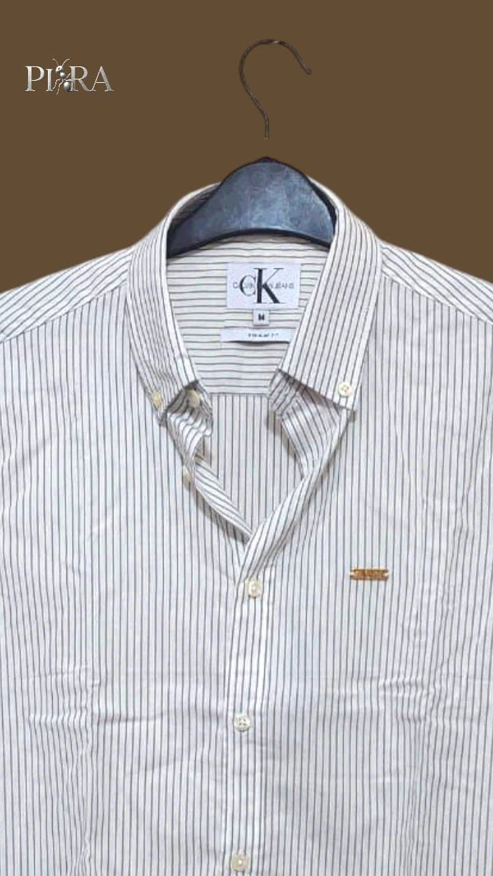 Mens Cream White Stripe Shirt