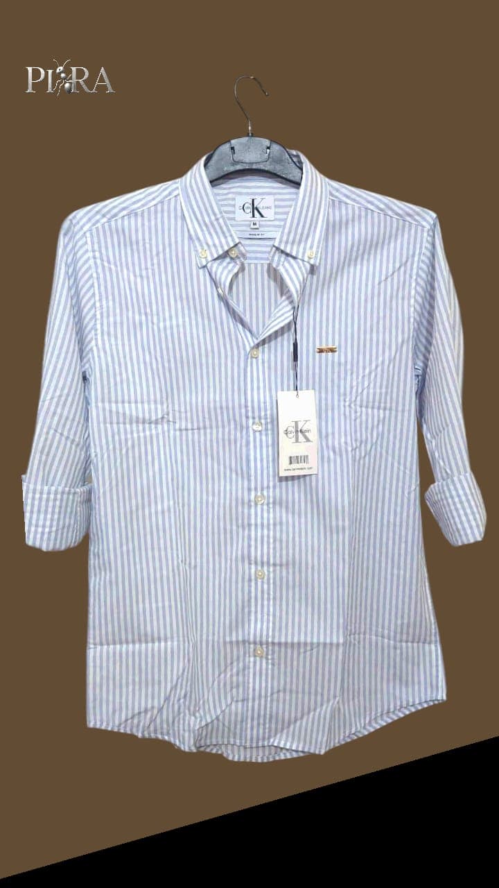 Mens Cream White Stripe Shirt - Back View