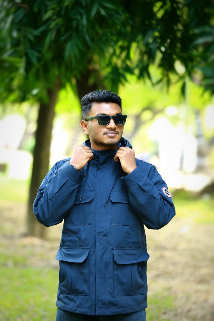 Hooded Four Pocket Jacket Blue