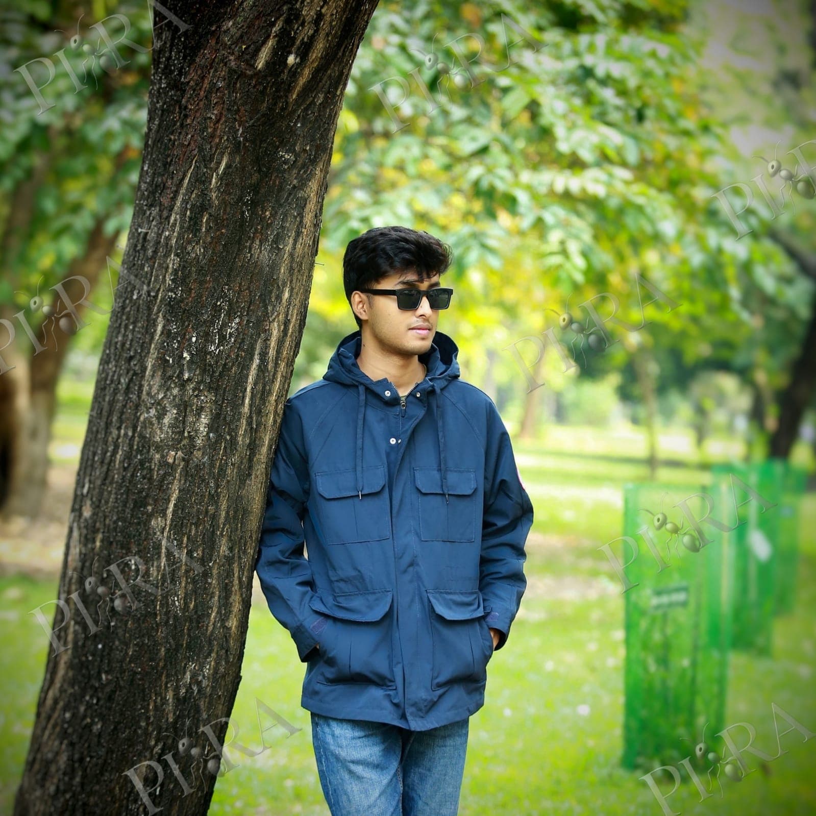 Hooded Four Pocket Jacket Blue - Back View