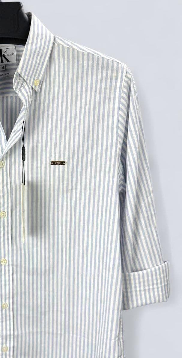 Mens Cream  Stripe Shirt - Back View