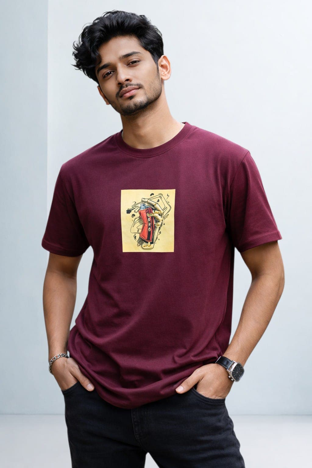 Mens Marron Half Sleeve T-Shirt