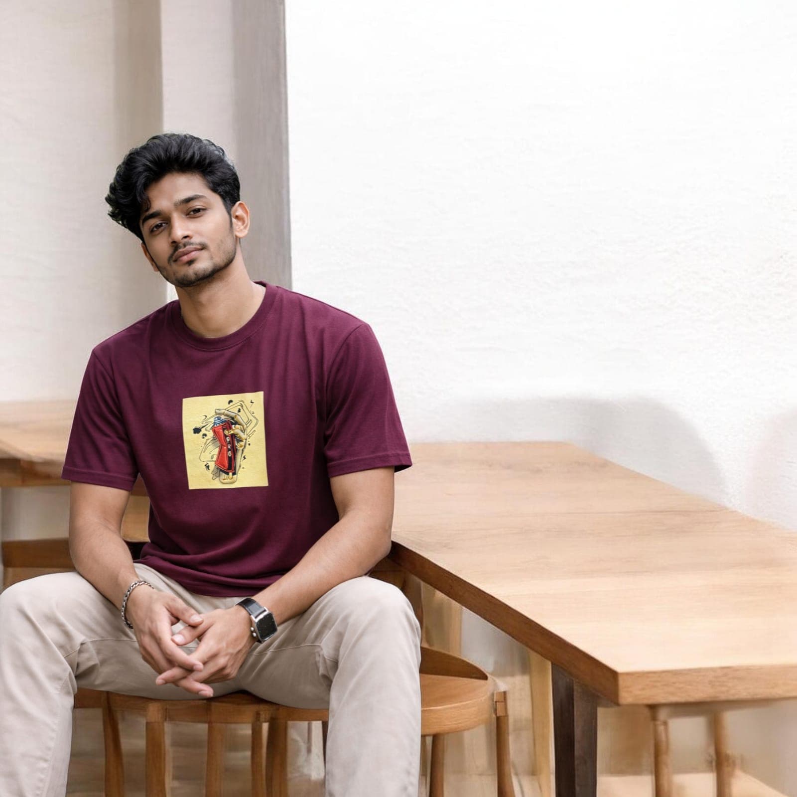 Mens Marron Half Sleeve T-Shirt - Back View