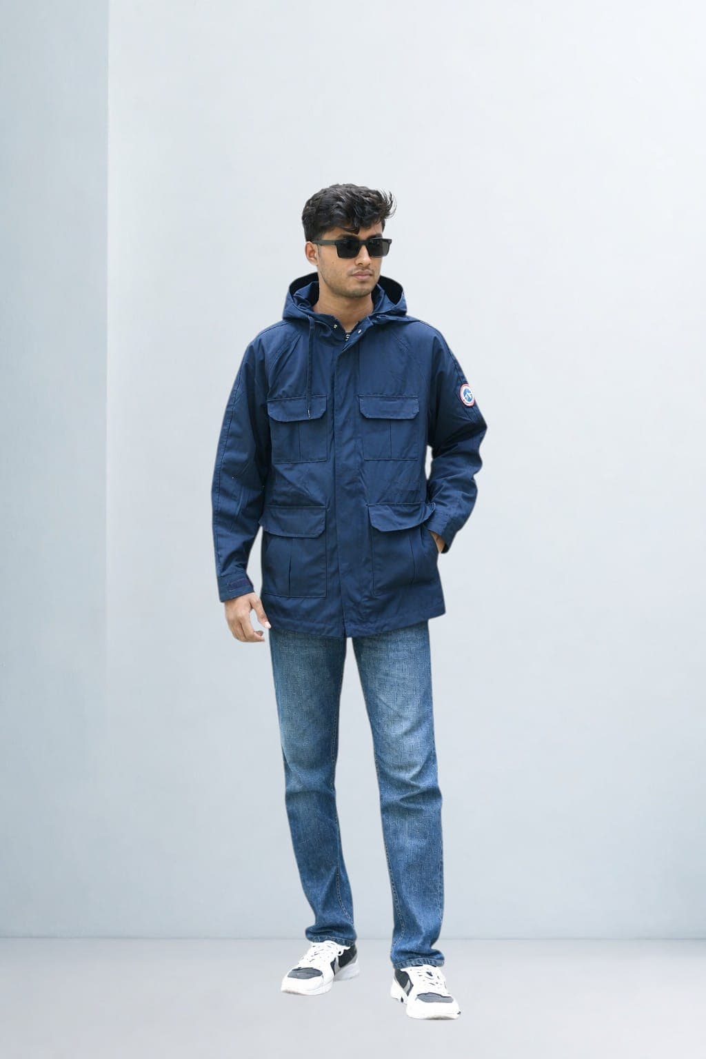 Hooded Four Pocket Jacket Blue - Back View