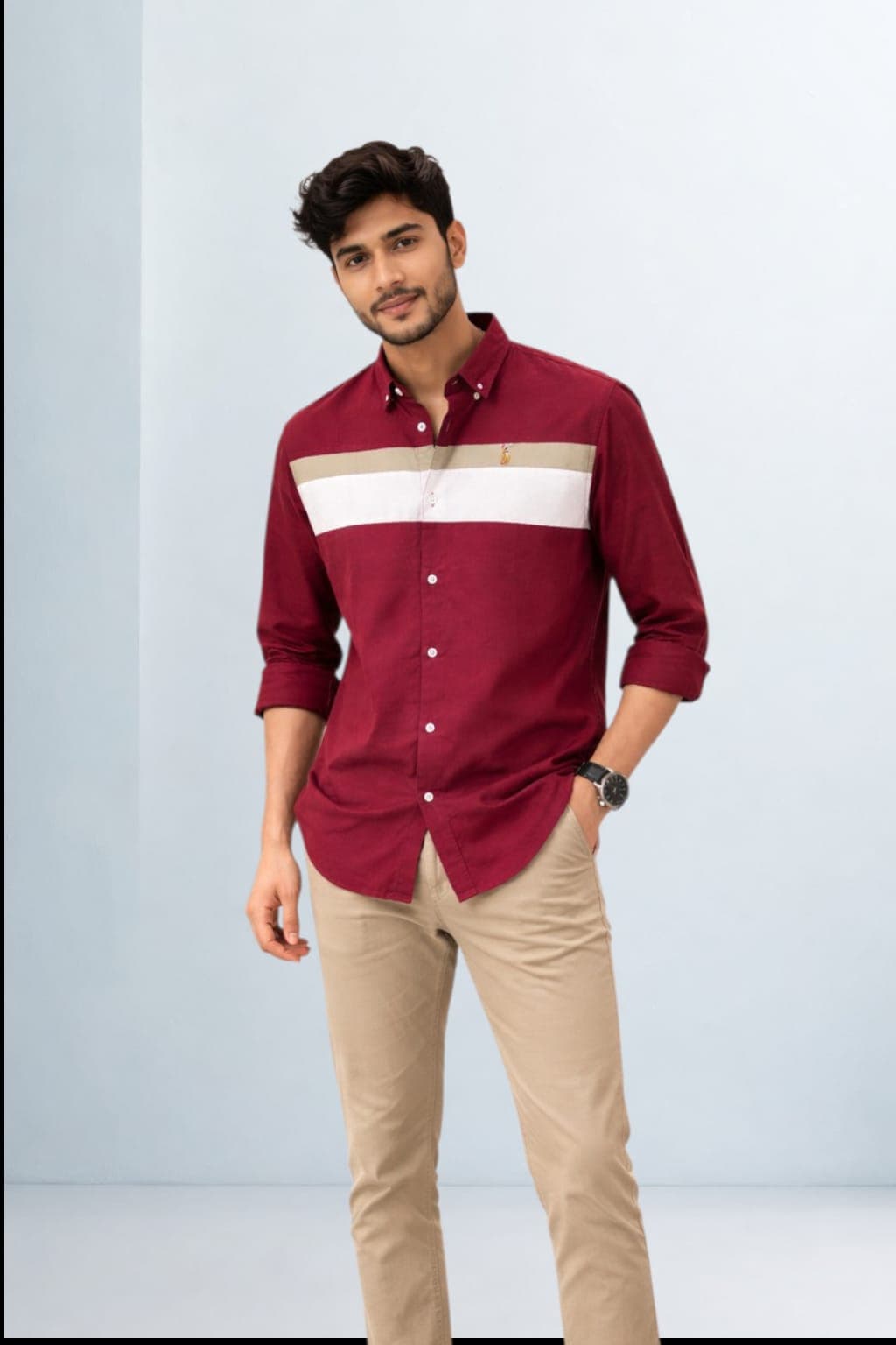 Premium Maroon Chest Stripe Shirt