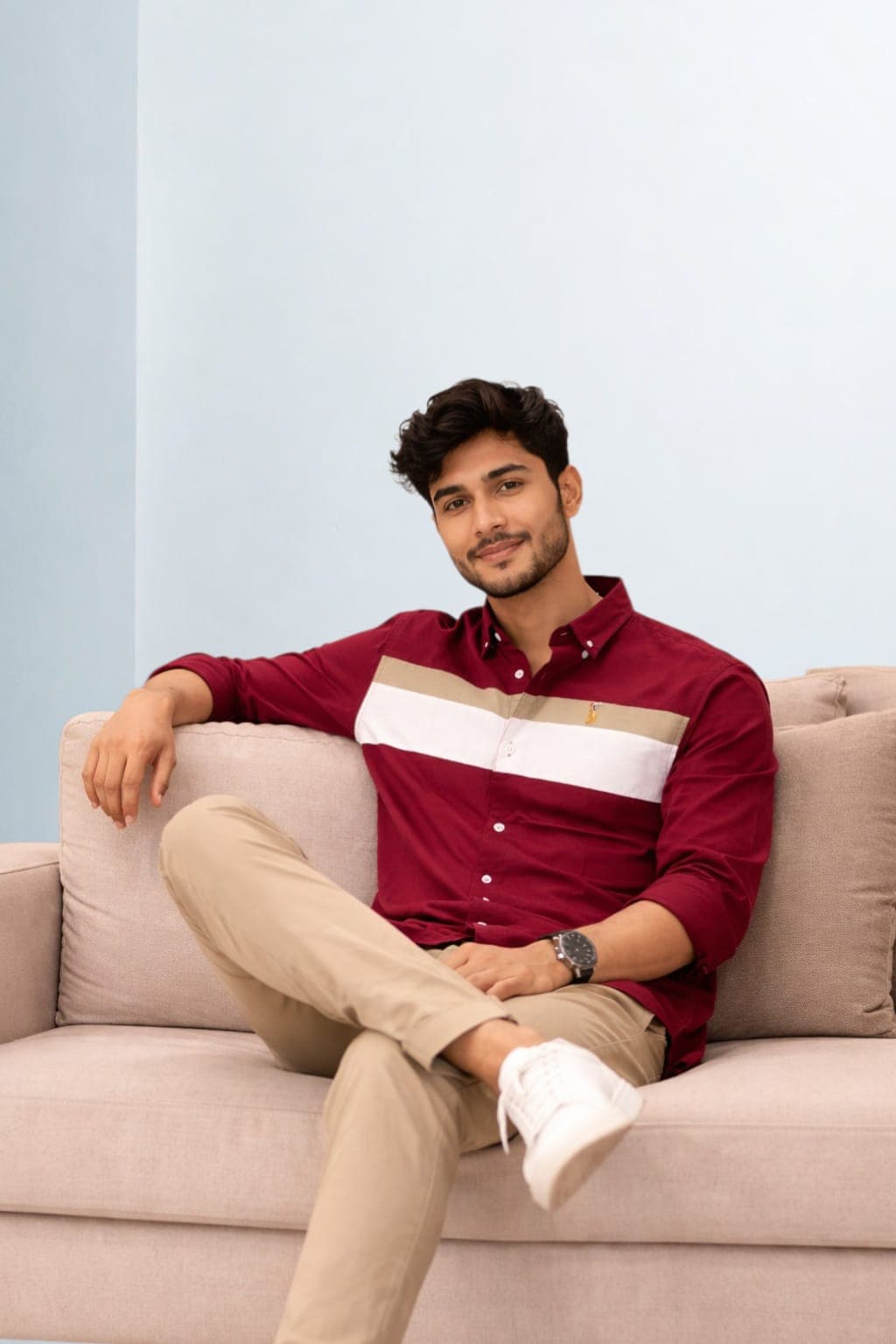 Premium Maroon Chest Stripe Shirt - Back View