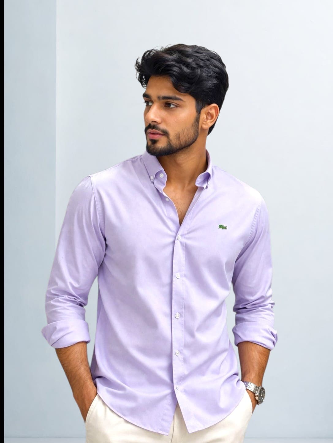 Premium Lavender Casual Shirt-Mordern Fit - Back View