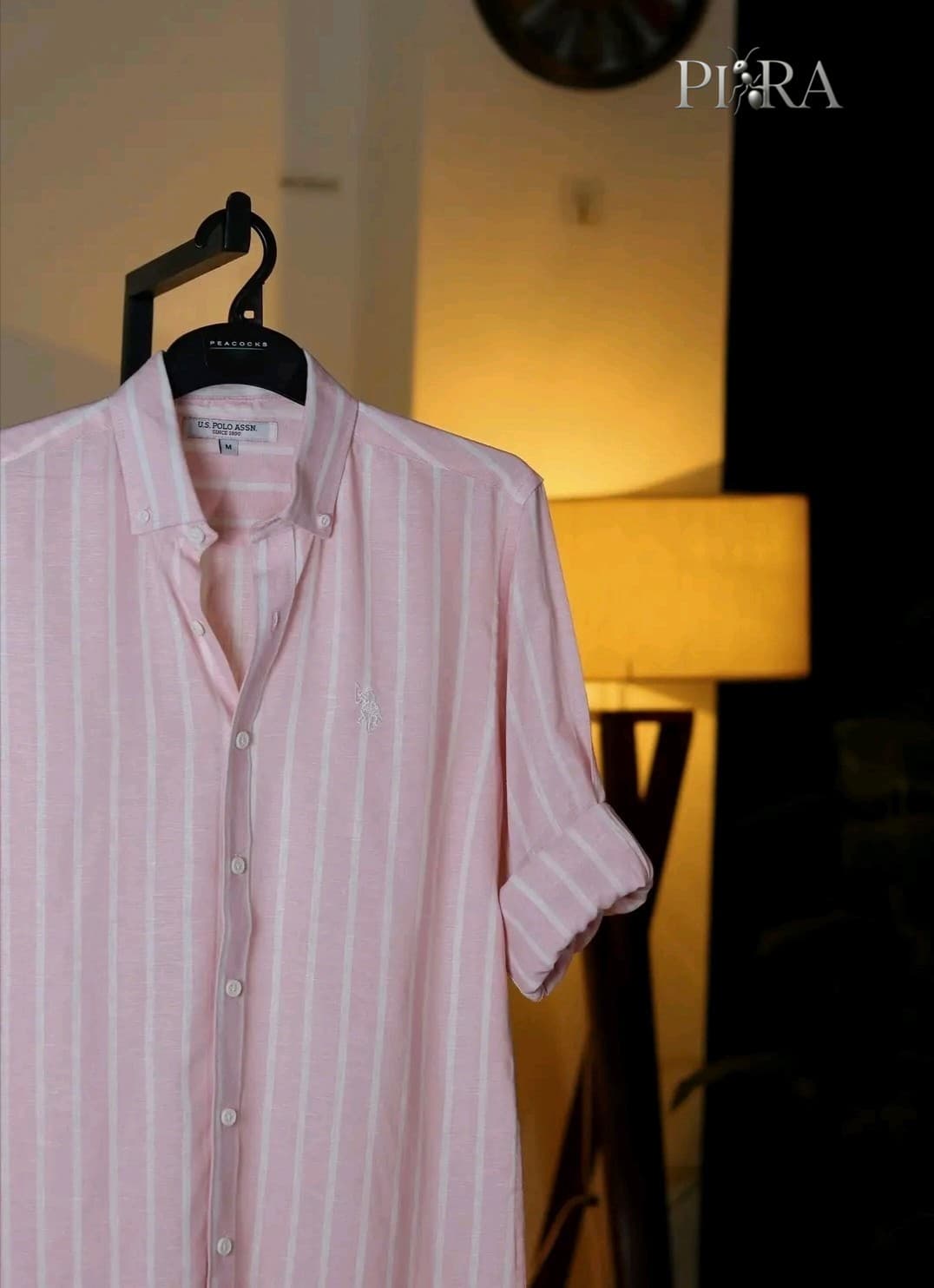 Premium Remy Cotton Pink & White Vertical Stripe Button-Down Short Sleeve Shirt