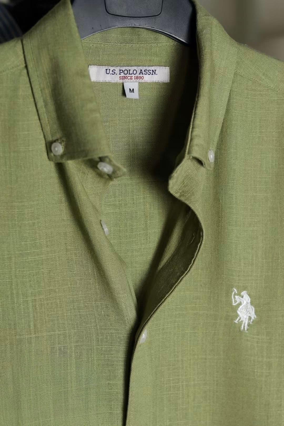Premium Remy Cotton Olive Green Classic Button-Down Full Sleeve Shirt - Back View