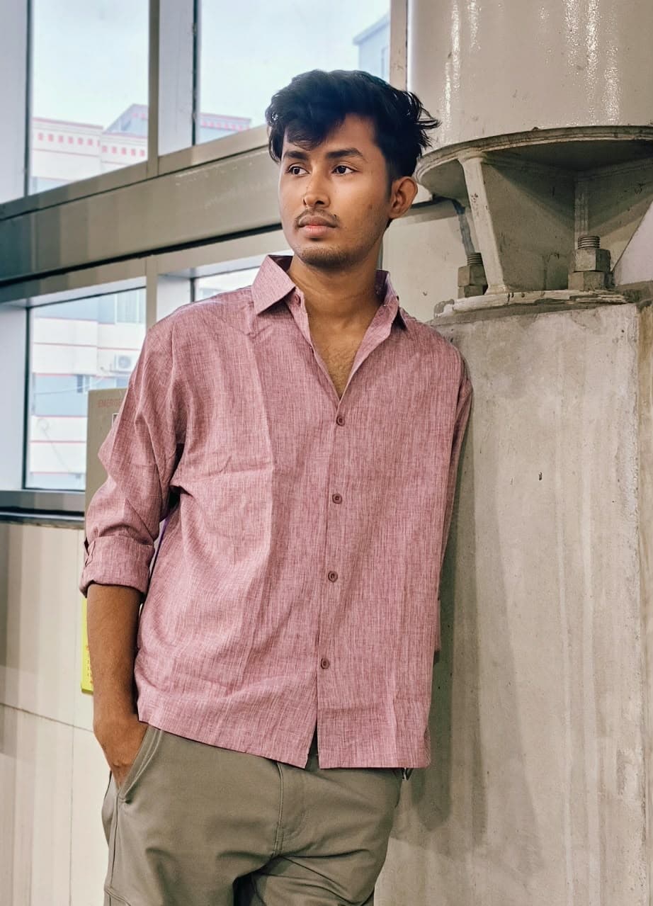 Premium Textured Solid Boxy Fit Shirt – Dusty Rose