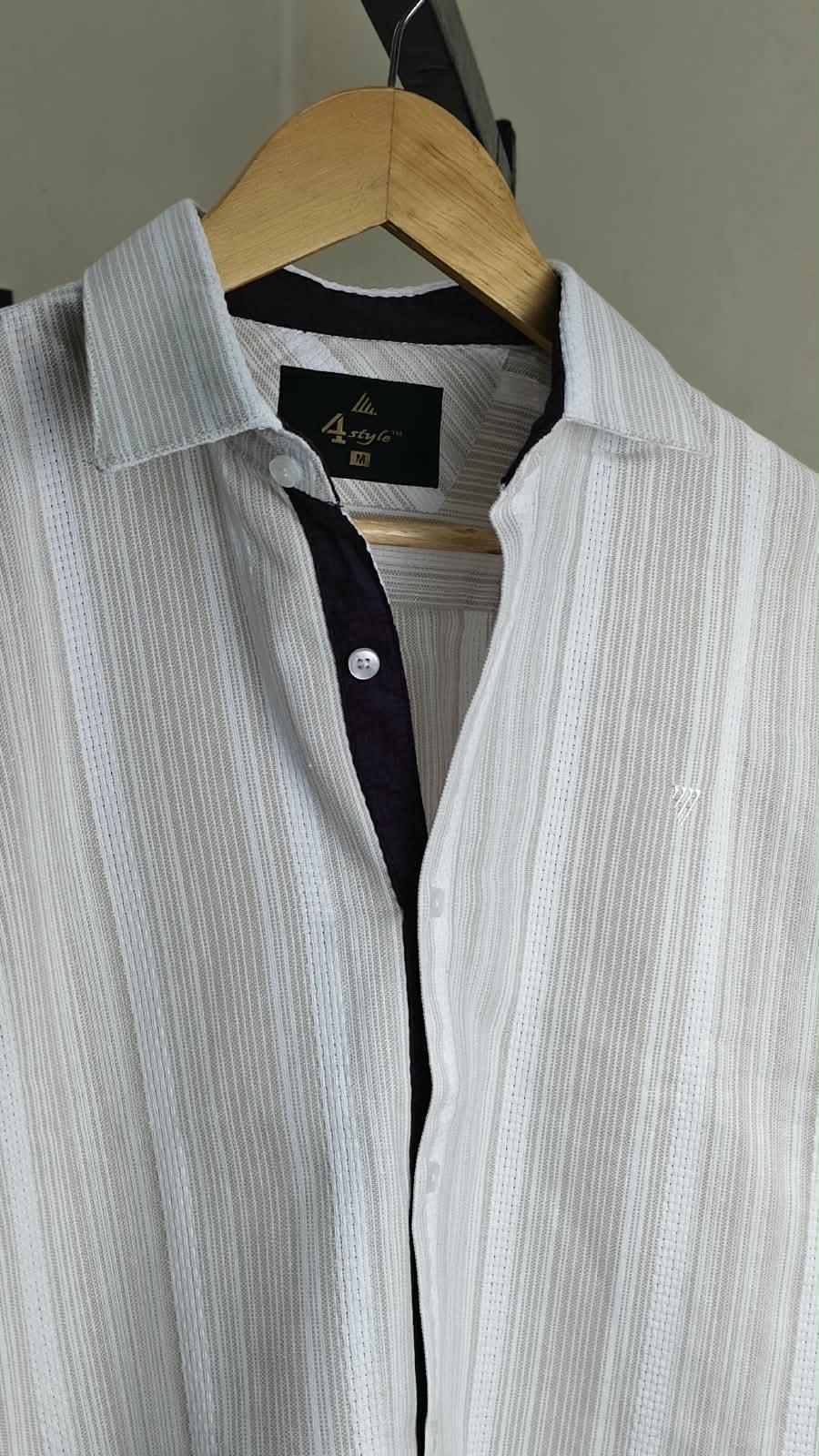 Premium Luxury Textured Vertical Striped Contrast Detail Casual Shirt