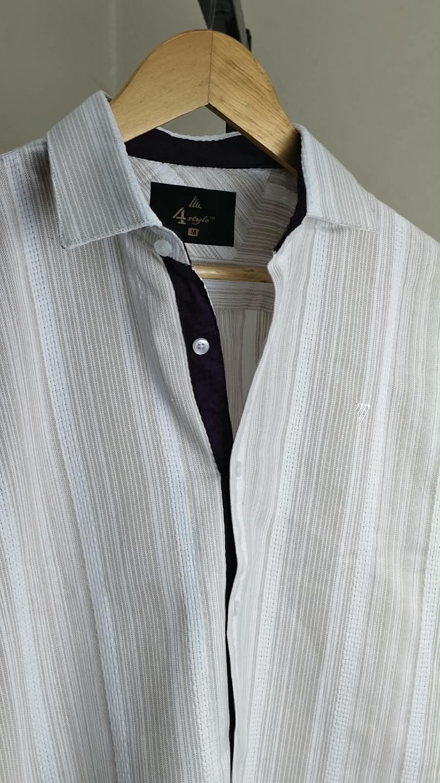 Premium Luxury Textured Vertical Striped Contrast Detail Casual Shirt - Back View